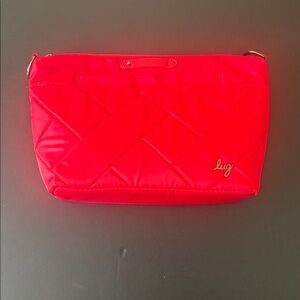 LUG | Coral Red lug crossbody, quilted bag, multi-colored lining‎ - 2straps, EUC